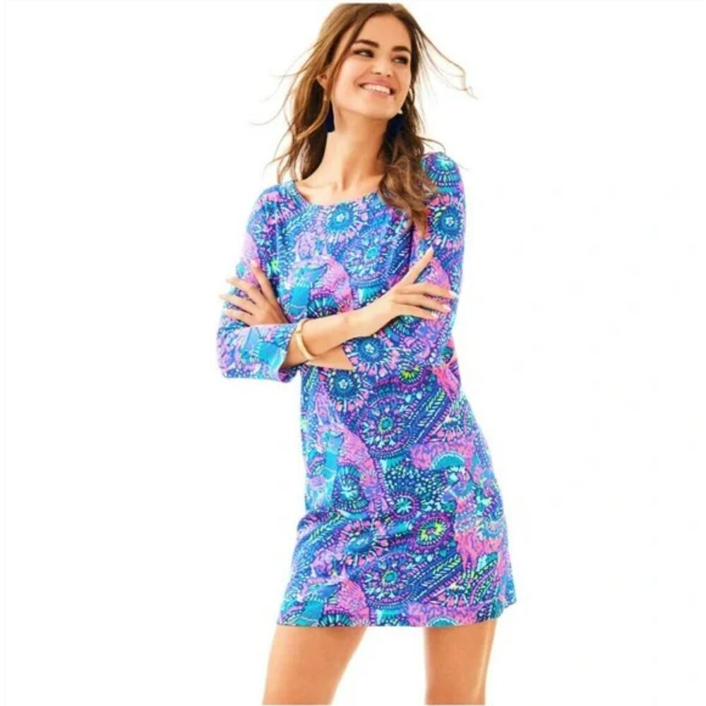 Lilly Pulitzer Bay Dress in Multi No Prob Llama Blue Pink Print Women's Size XS